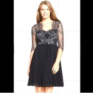 New Adrianna Papell Illusion Elegant Lace Dress,pleated A Line midi